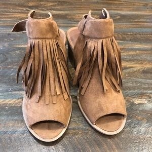 Qupid slide on peep toe shoes